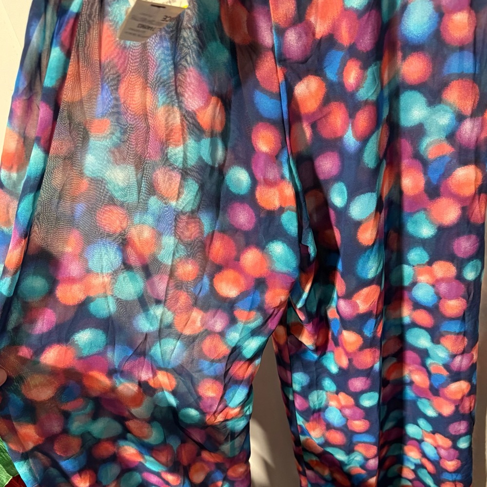BAR III Multi-Color Polka Dot Wide Leg Sheer Chiffon Swim Cover-Up Pants (S) NWT - Picture 2 of 2
